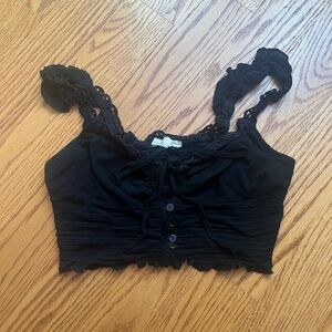 small la hearts black crop top with ruffles and buttons